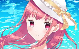 Preview wallpaper girl, hat, beach, summer, anime