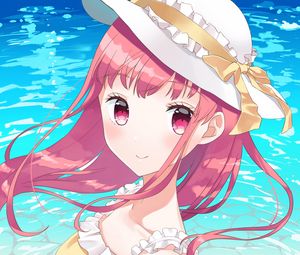 Preview wallpaper girl, hat, beach, summer, anime