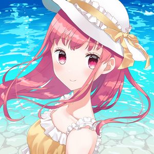 Preview wallpaper girl, hat, beach, summer, anime
