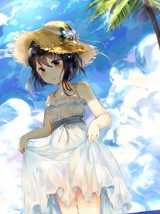 Preview wallpaper girl, hat, beach, anime, art