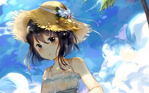 Preview wallpaper girl, hat, beach, anime, art