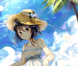 Preview wallpaper girl, hat, beach, anime, art