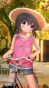 Preview wallpaper girl, hat, bike, anime