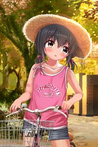 Preview wallpaper girl, hat, bike, anime