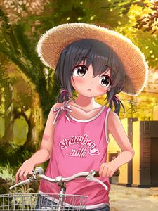 Preview wallpaper girl, hat, bike, anime