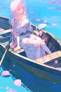 Preview wallpaper girl, hat, boat, anime