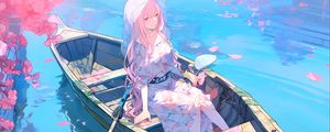 Preview wallpaper girl, hat, boat, anime