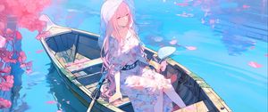 Preview wallpaper girl, hat, boat, anime