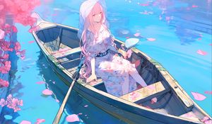 Preview wallpaper girl, hat, boat, anime
