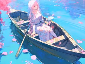 Preview wallpaper girl, hat, boat, anime