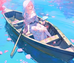 Preview wallpaper girl, hat, boat, anime