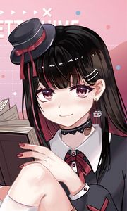 Preview wallpaper girl, hat, book, reading, anime, art