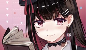 Preview wallpaper girl, hat, book, reading, anime, art