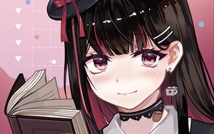 Preview wallpaper girl, hat, book, reading, anime, art
