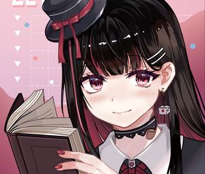 Preview wallpaper girl, hat, book, reading, anime, art