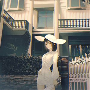 Preview wallpaper girl, hat, building, anime, art, cartoon