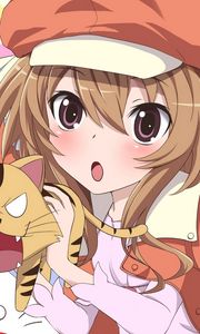 Preview wallpaper girl, hat, cat, surprise, cutie