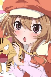 Preview wallpaper girl, hat, cat, surprise, cutie