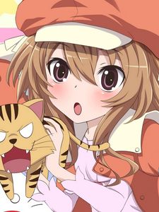 Preview wallpaper girl, hat, cat, surprise, cutie