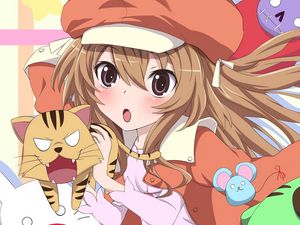 Preview wallpaper girl, hat, cat, surprise, cutie