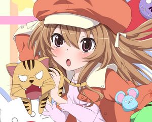 Preview wallpaper girl, hat, cat, surprise, cutie