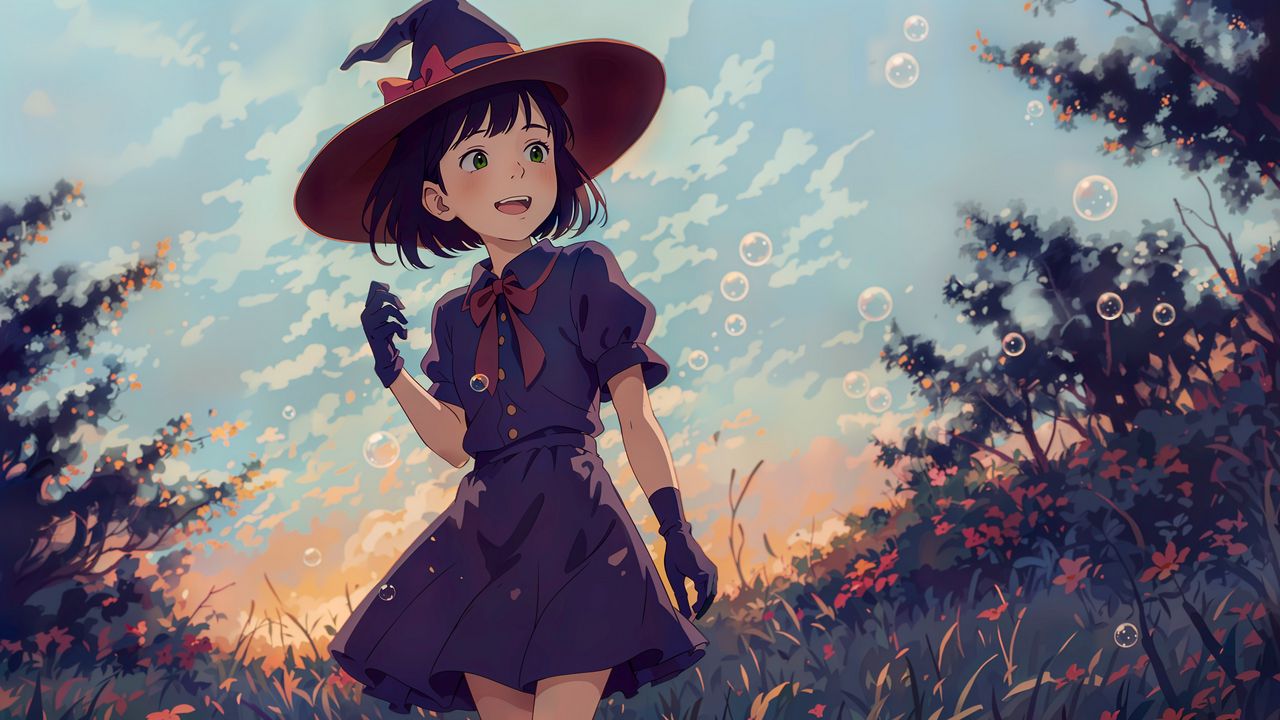 Wallpaper girl, hat, dress, gloves, anime