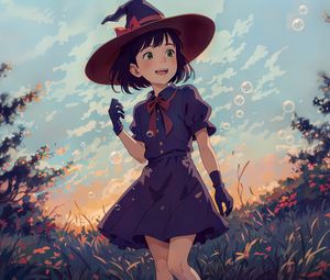 Preview wallpaper girl, hat, dress, gloves, anime