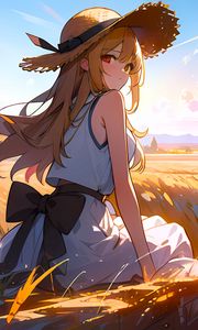 Preview wallpaper girl, hat, dress, field, anime