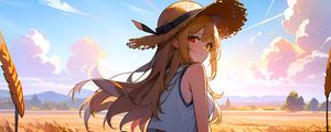 Preview wallpaper girl, hat, dress, field, anime