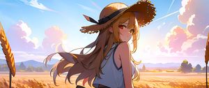 Preview wallpaper girl, hat, dress, field, anime