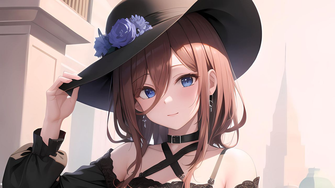 Wallpaper girl, hat, dress, smile, anime, art