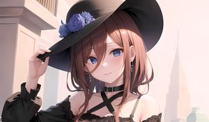 Preview wallpaper girl, hat, dress, smile, anime, art