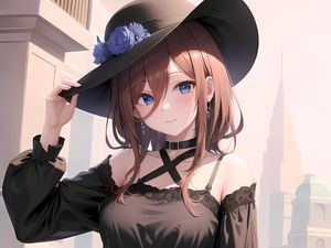 Preview wallpaper girl, hat, dress, smile, anime, art