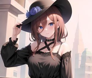 Preview wallpaper girl, hat, dress, smile, anime, art