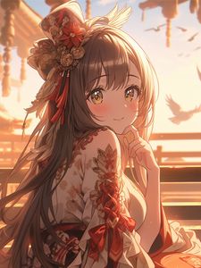 Preview wallpaper girl, hat, dress, jewelry, anime
