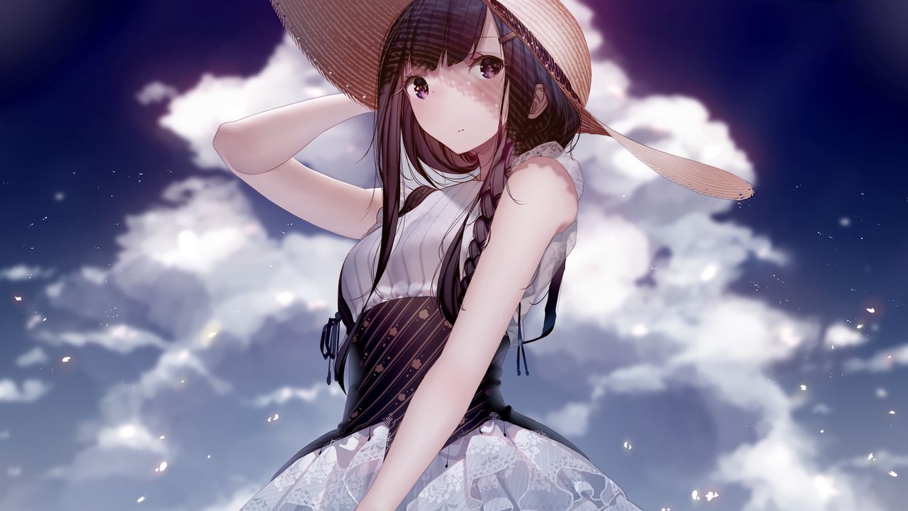 Wallpaper girl, hat, dress, anime