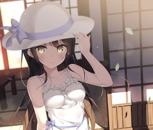 Preview wallpaper girl, hat, dress, smile, anime