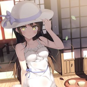 Preview wallpaper girl, hat, dress, smile, anime