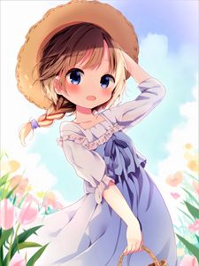 Preview wallpaper girl, hat, dress, summer, anime