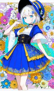 Preview wallpaper girl, hat, dress, pose, flowers, anime