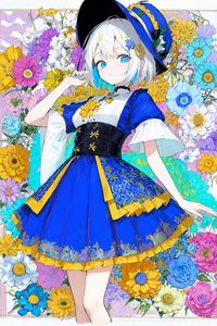 Preview wallpaper girl, hat, dress, pose, flowers, anime