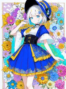 Preview wallpaper girl, hat, dress, pose, flowers, anime