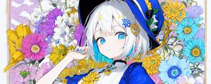 Preview wallpaper girl, hat, dress, pose, flowers, anime