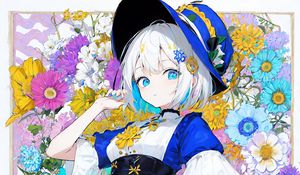 Preview wallpaper girl, hat, dress, pose, flowers, anime