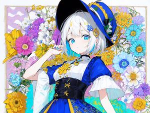 Preview wallpaper girl, hat, dress, pose, flowers, anime