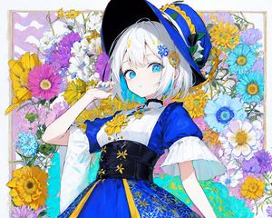 Preview wallpaper girl, hat, dress, pose, flowers, anime