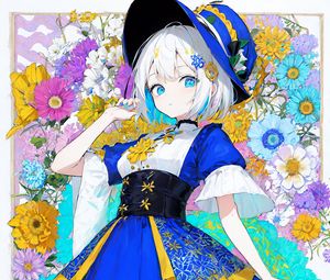 Preview wallpaper girl, hat, dress, pose, flowers, anime