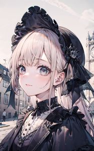 Preview wallpaper girl, hat, dress, anime, street