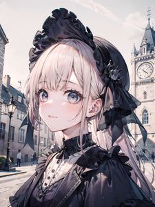 Preview wallpaper girl, hat, dress, anime, street