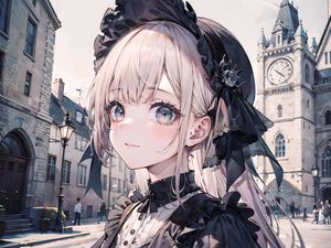 Preview wallpaper girl, hat, dress, anime, street